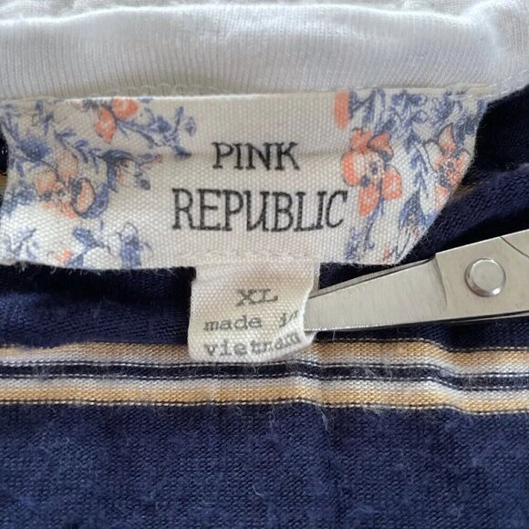 PINK REPUBLIC Juniors Sz XL Ringer Tee Blue Striped Short Sleeve Shirt - Picture 4 of 7